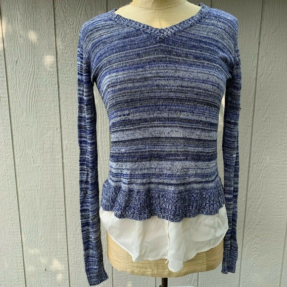 Market Spruce Sweater Womens Blue Layered Long Sleeve VNeck Striped Womens XS - Picture 1 of 7